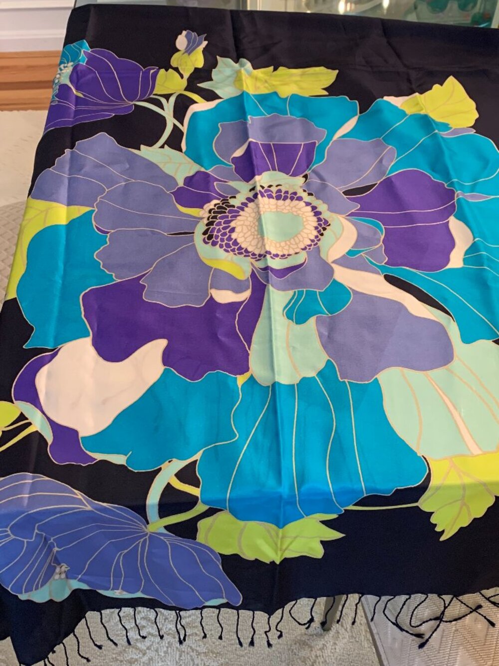 A Vibrant Floral BANANA REPUBLIC Silk Scarf, 30 inches x 64 inches